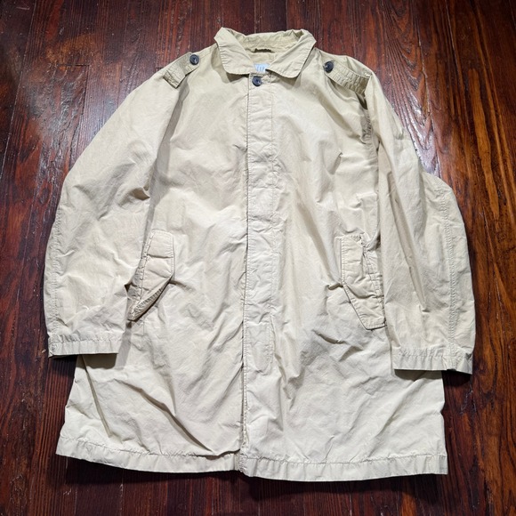 Vintage Gap Trench Coat Mens 3XL Tan Cotton Nylon Blend Button Military - Picture 1 of 12